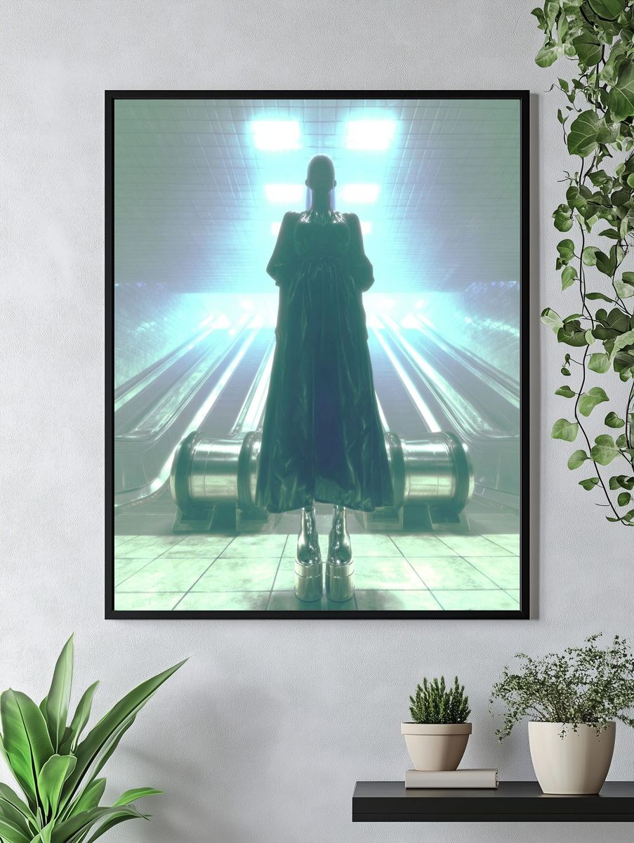 Futuristic Figure in Subway — Digital Art Print. — room view 4