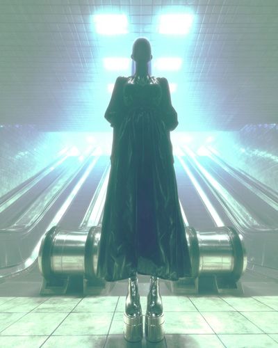 Futuristic Figure in Subway — Digital Art Print. poster print