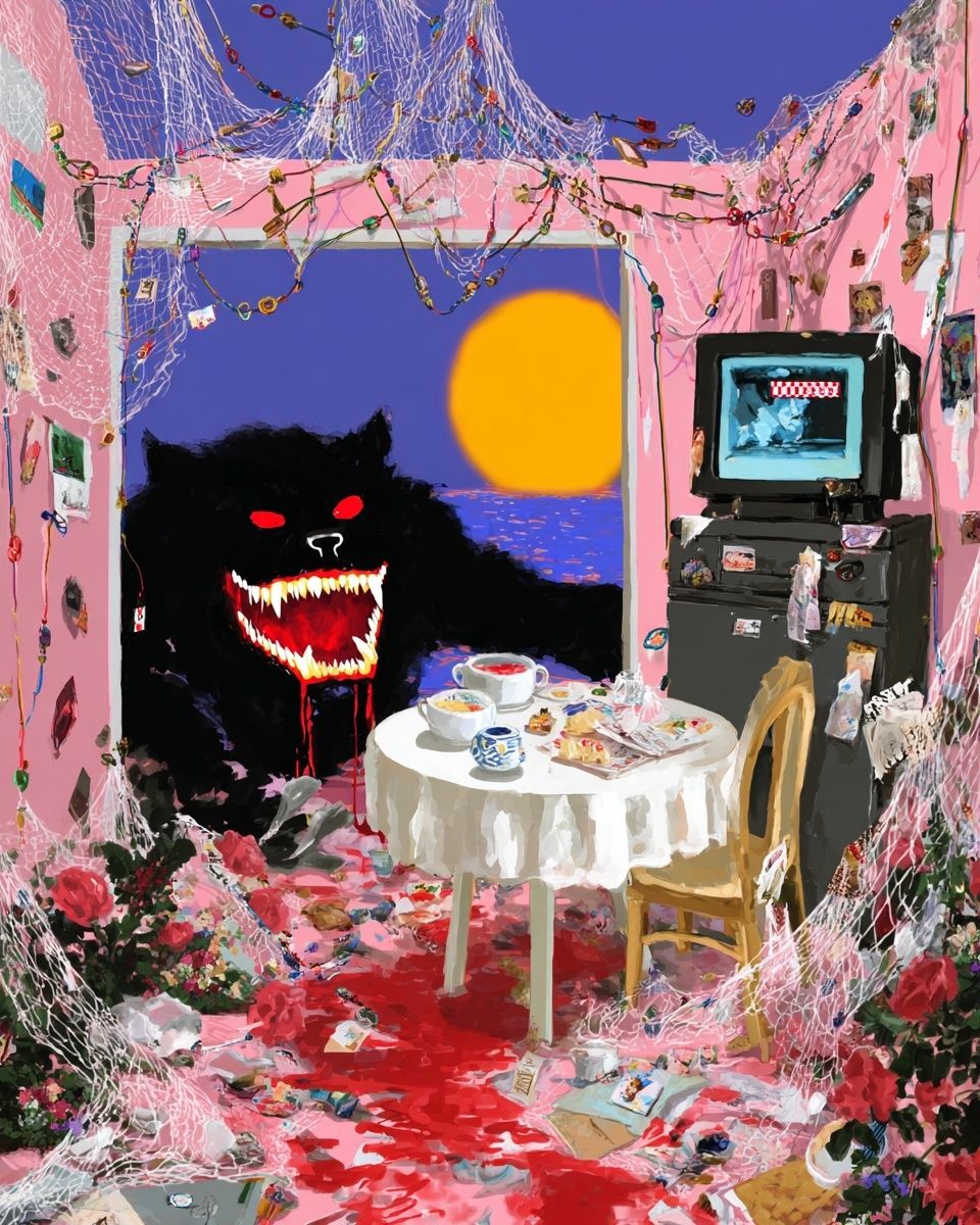 Surreal Room with Monster — Digital Art Print. poster detail