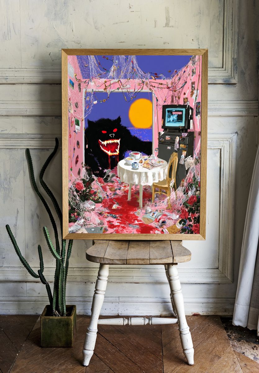 Surreal Room with Monster — Digital Art Print. — room view 1