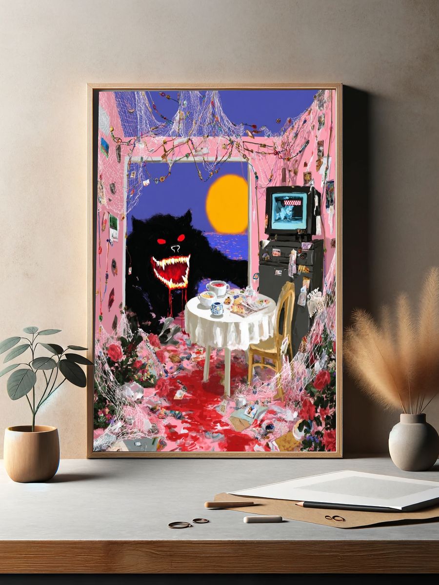 Surreal Room with Monster — Digital Art Print. — room view 2