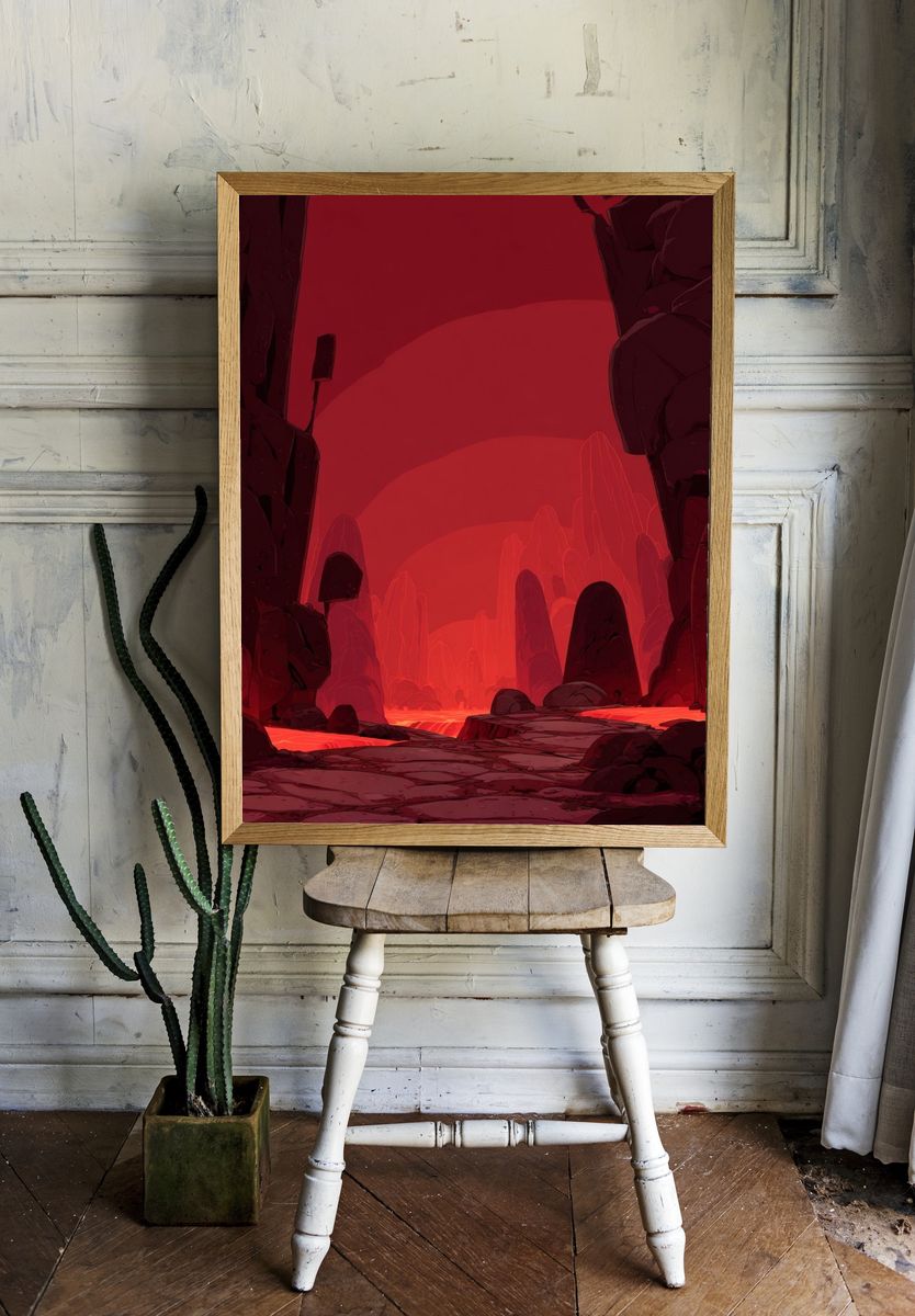 Fiery Landscape — Digital Art Print. — room view 1