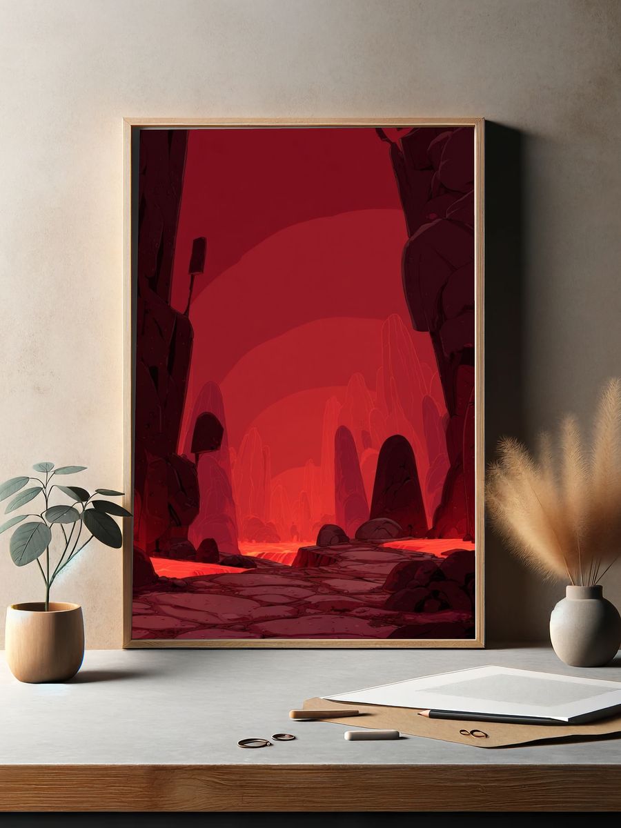 Fiery Landscape — Digital Art Print. — room view 2