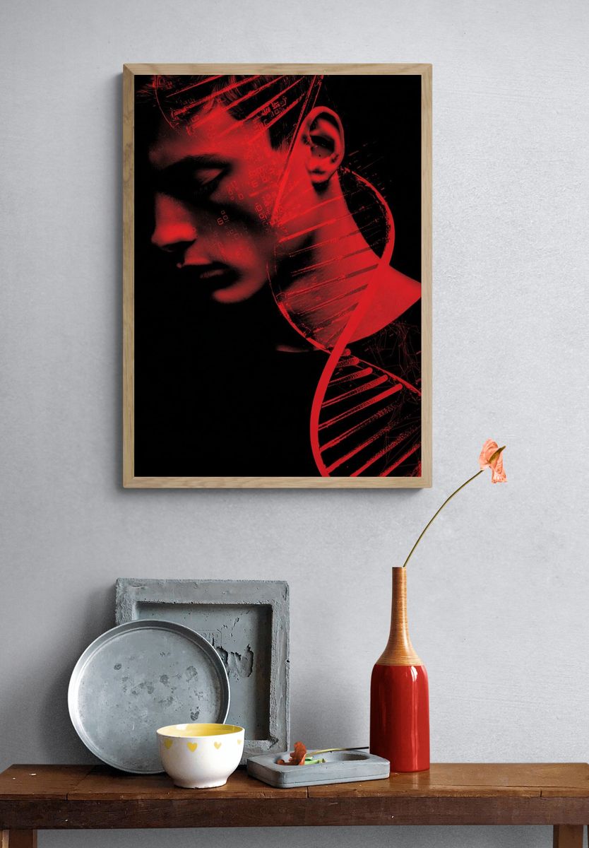 Red DNA Abstract Poster. — room view 3
