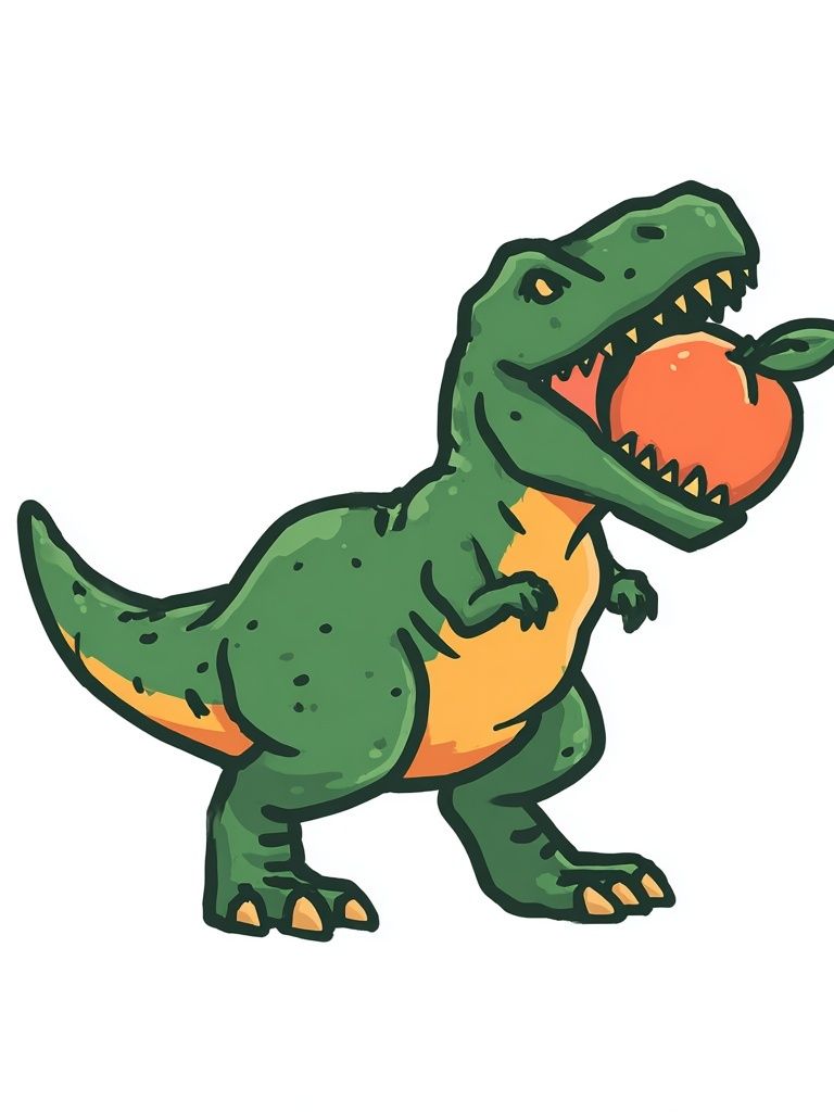 T-Rex with Fruit — Cartoon Print. poster detail