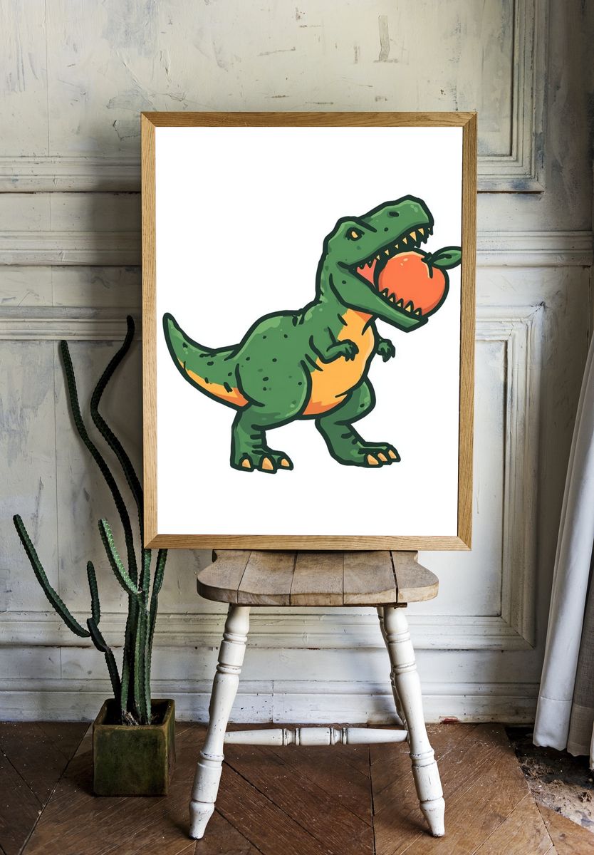 T-Rex with Fruit — Cartoon Print room preview