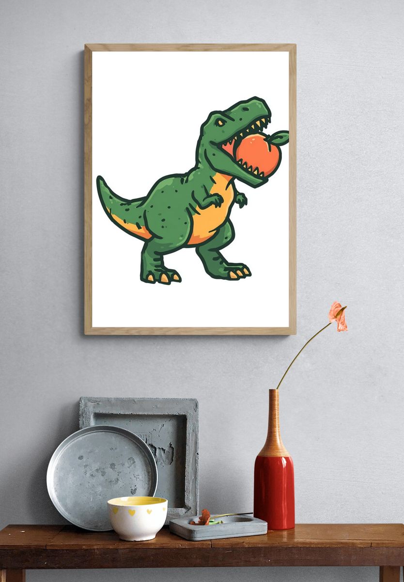 T-Rex with Fruit — Cartoon Print. — room view 3