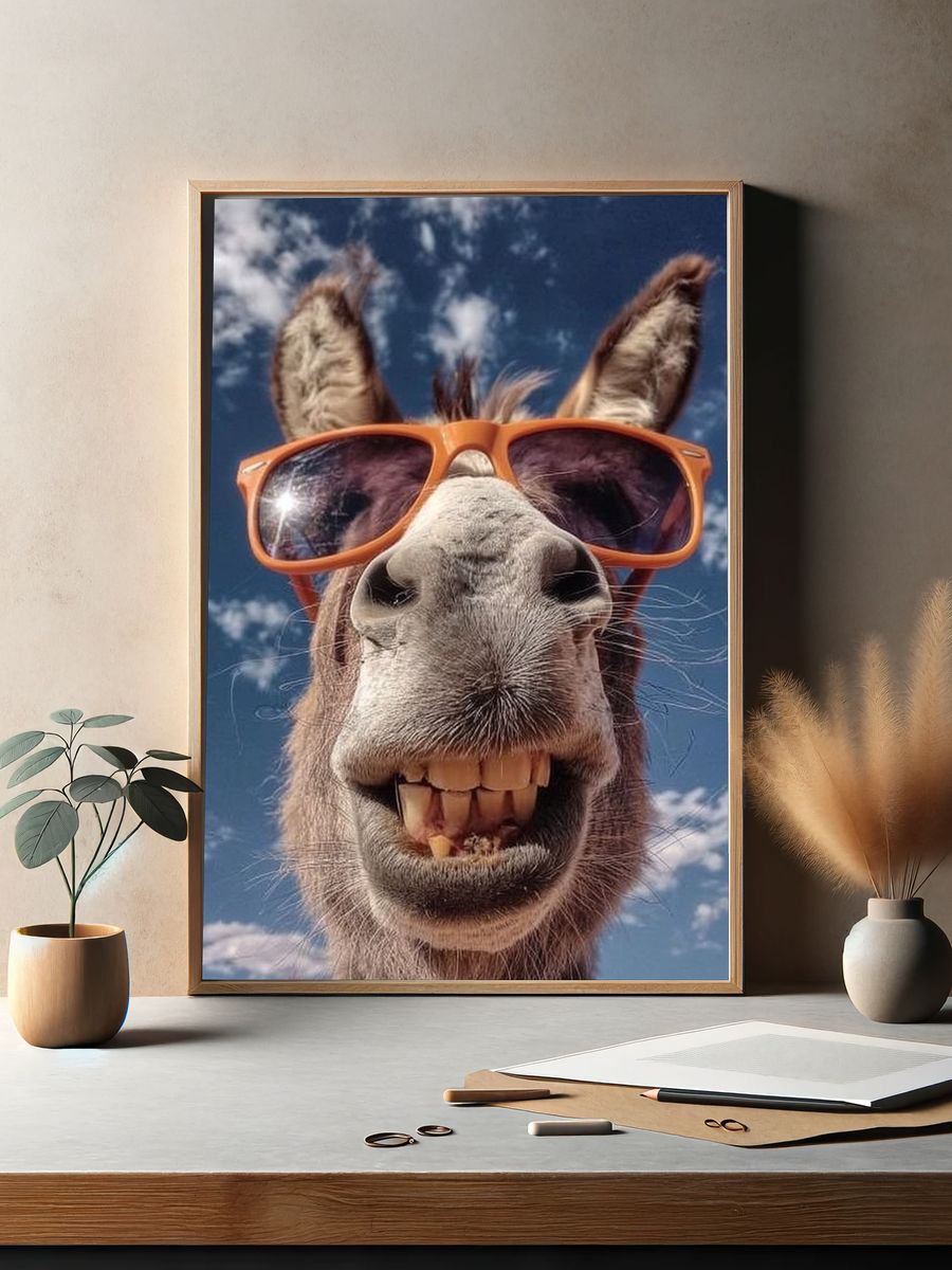 Smiling Donkey in Sunglasses — Funny Print. — room view 2