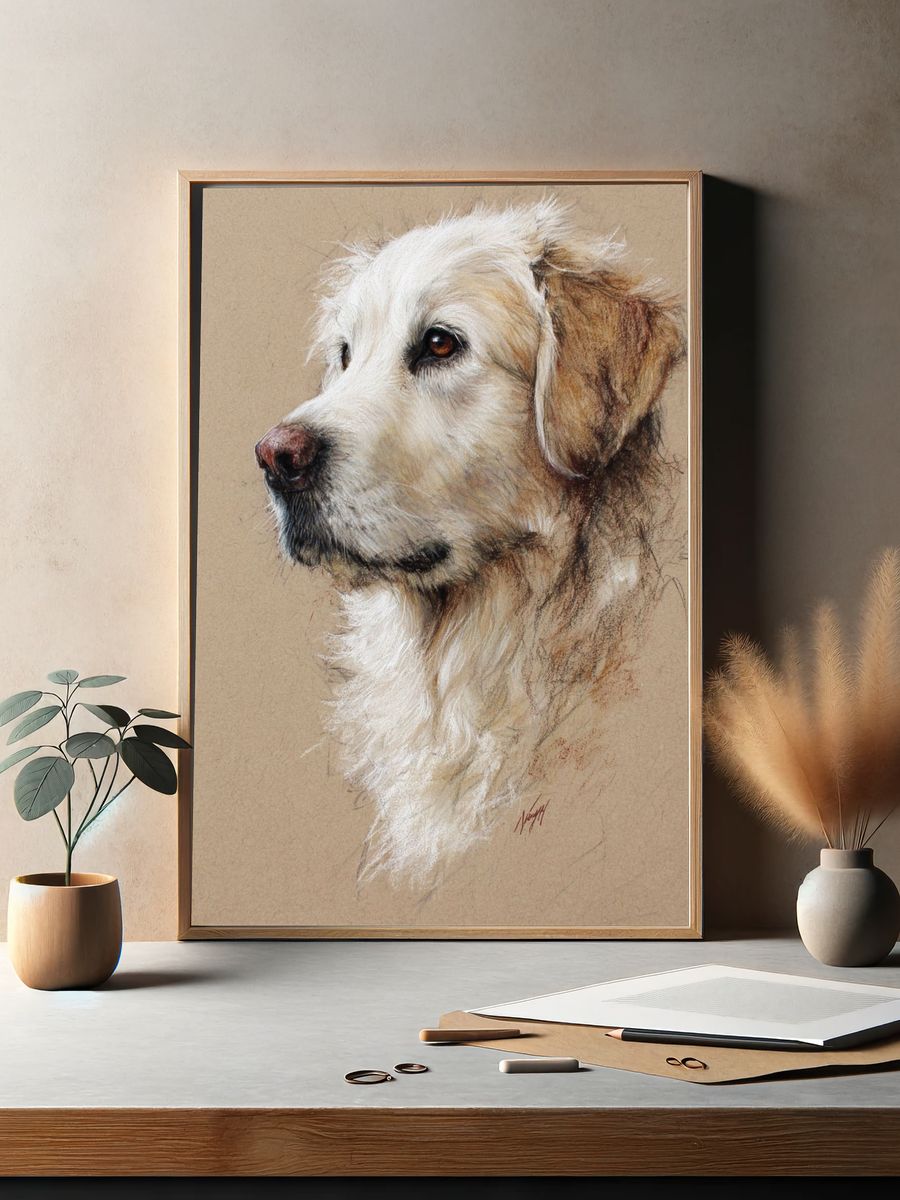 Golden Retriever Portrait Print. — room view 2