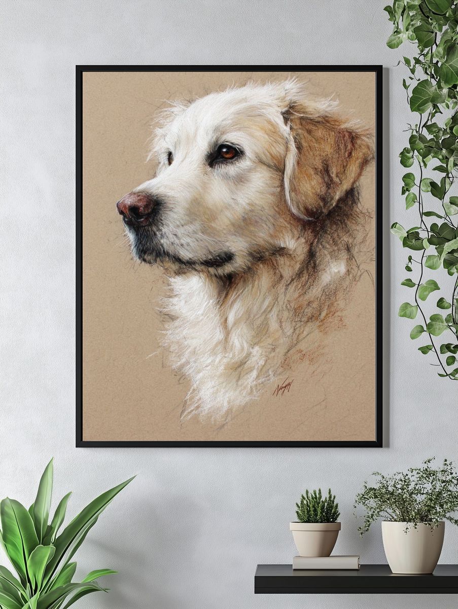 Golden Retriever Portrait Print. — room view 4