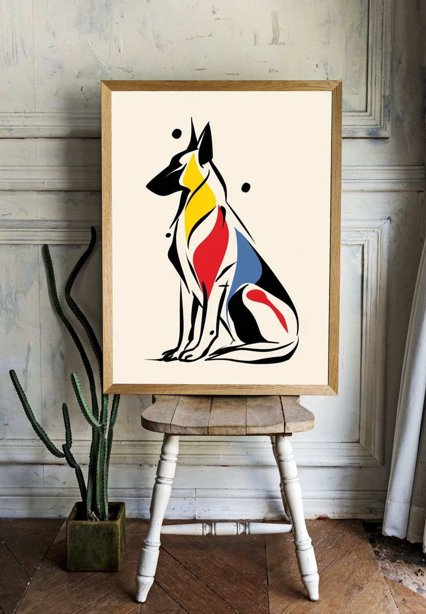 Abstract Dog Line Art Poster. — room view 1