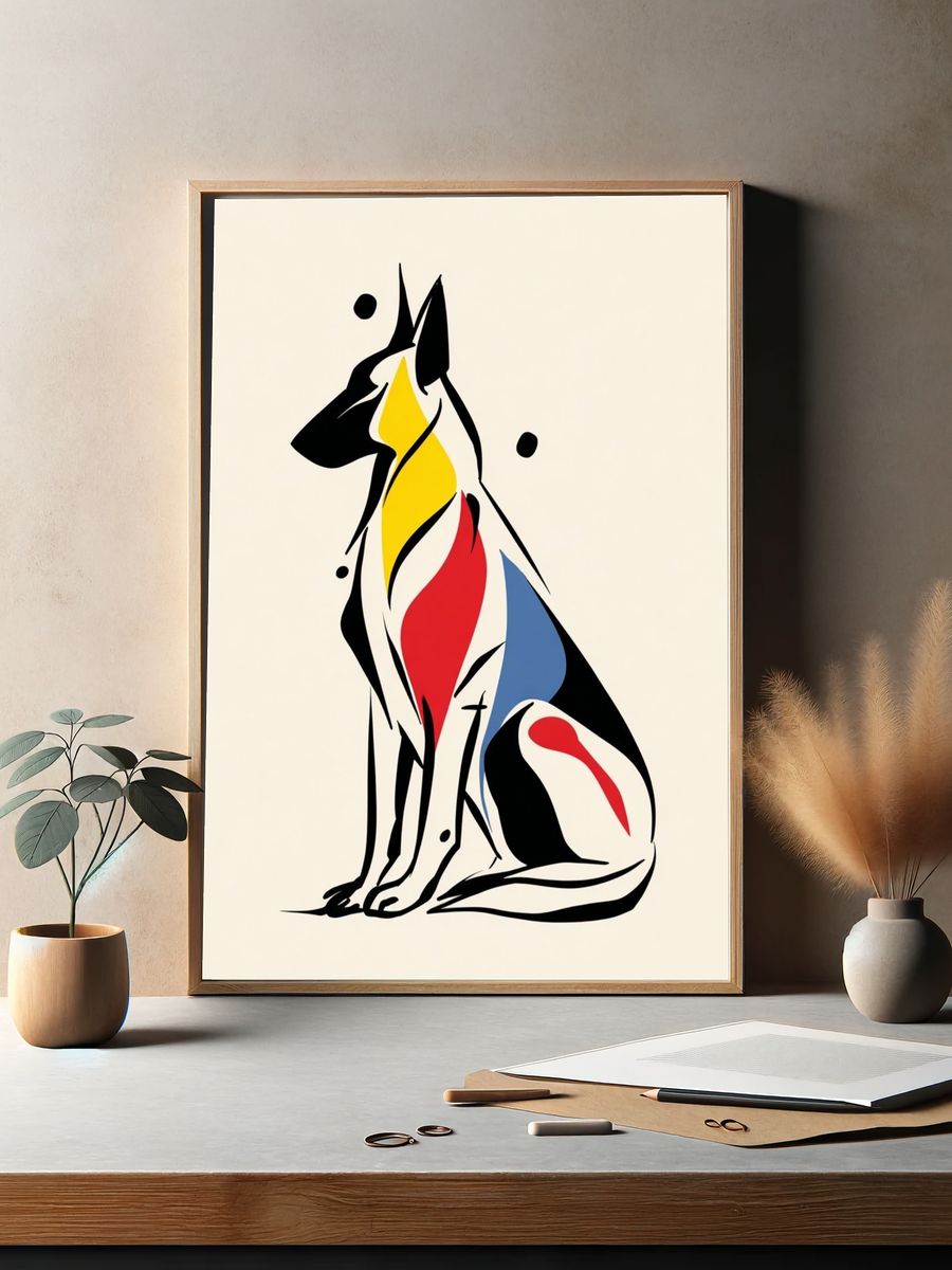 Abstract Dog Line Art Poster. — room view 2