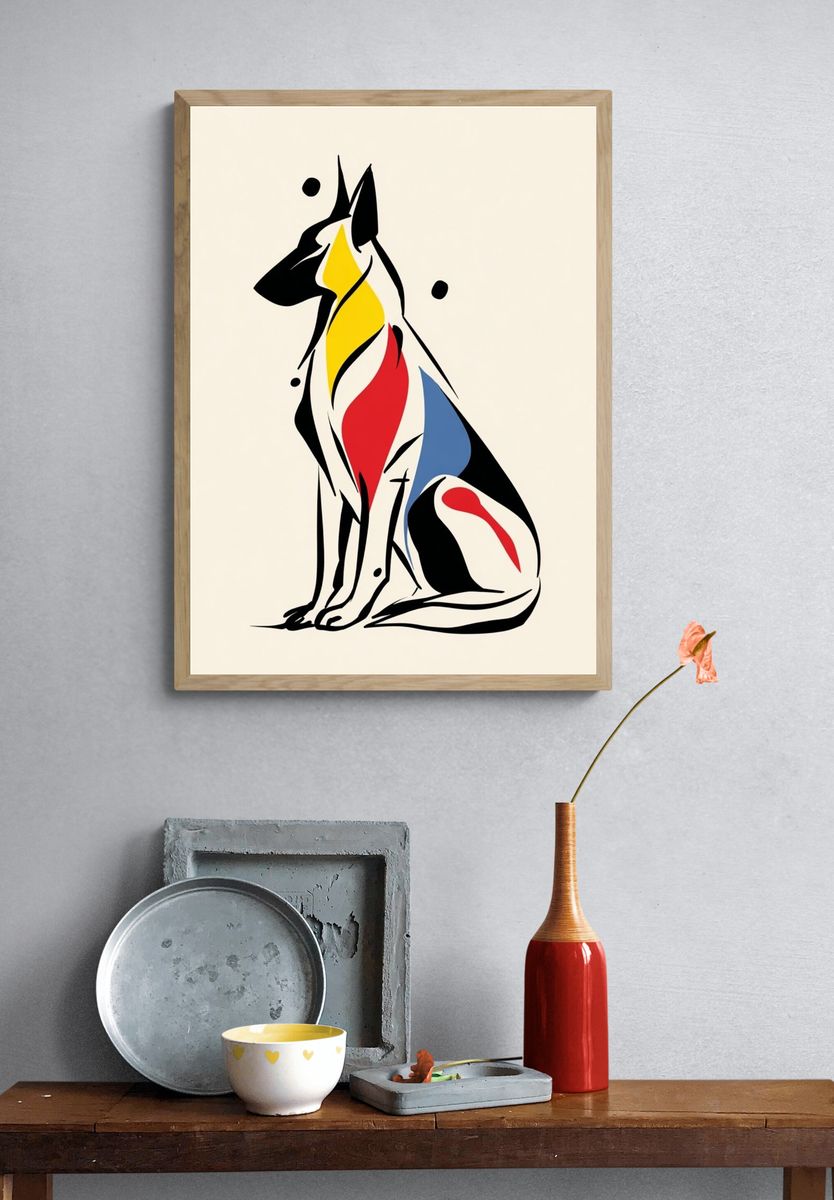 Abstract Dog Line Art Poster. — room view 3