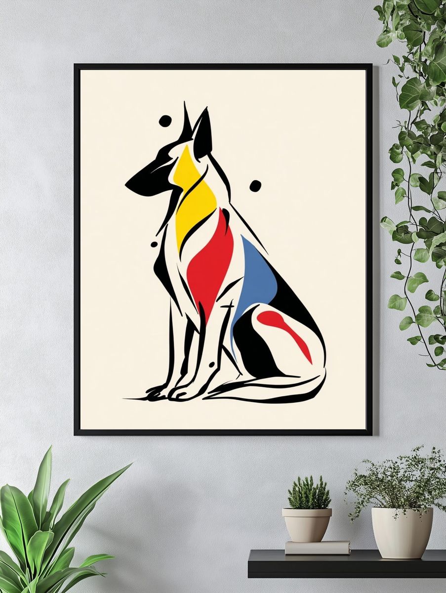Abstract Dog Line Art Poster. — room view 4