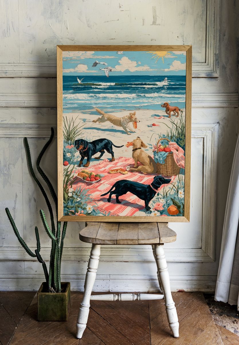 Dogs at the Beach — Illustration Print. — room view 1