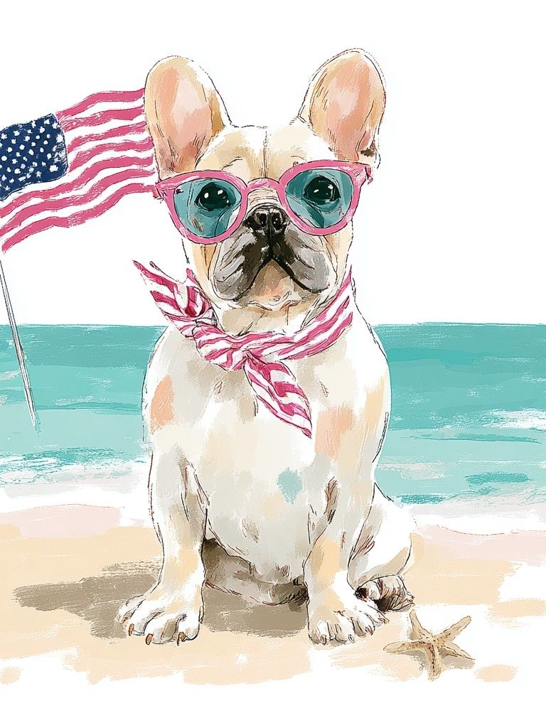 French Bulldog with Sunglasses — Illustration Print. poster detail