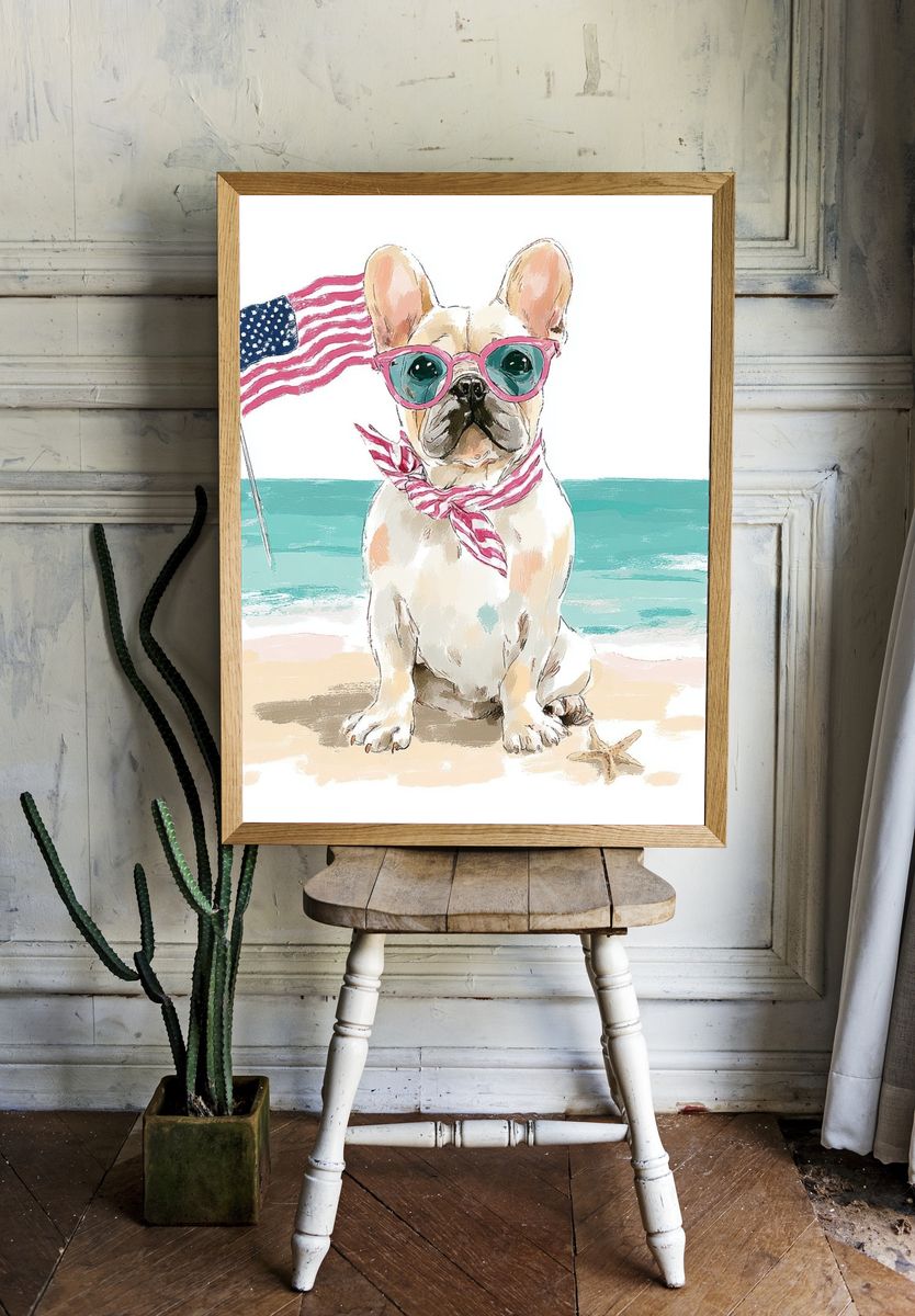 French Bulldog with Sunglasses — Illustration Print. — room view 1