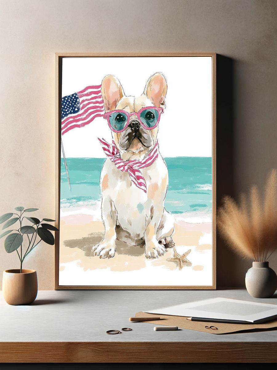 French Bulldog with Sunglasses — Illustration Print. — room view 2