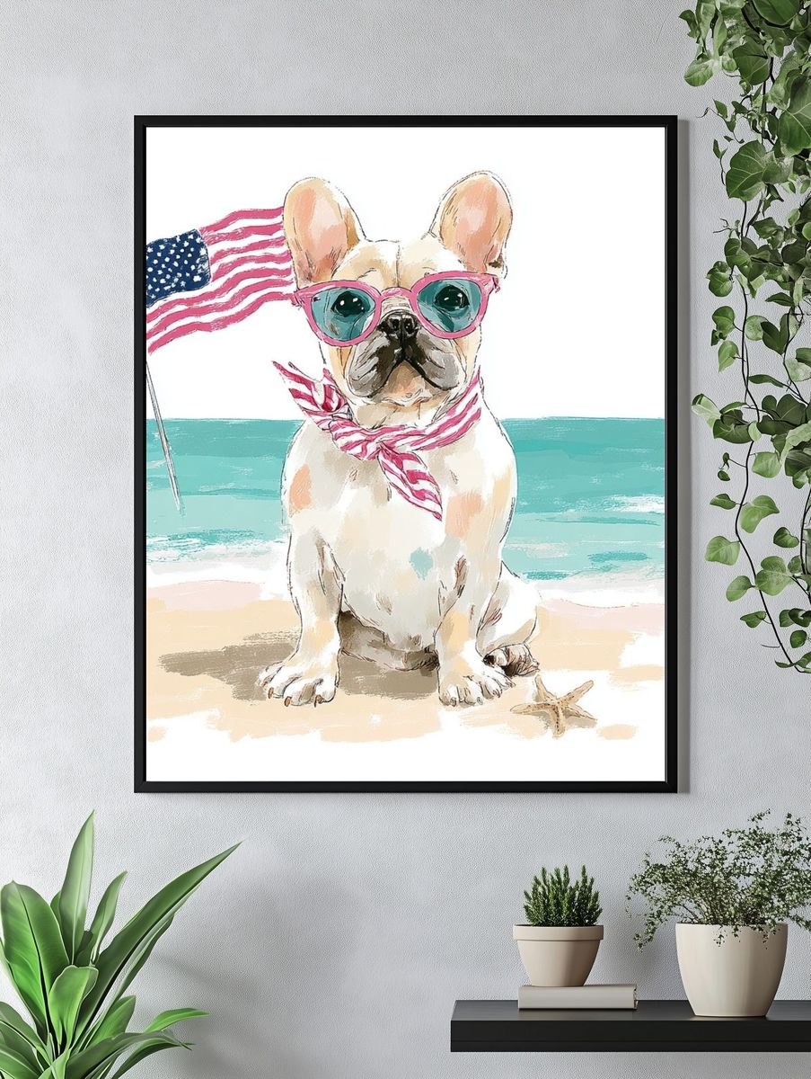 French Bulldog with Sunglasses — Illustration Print. — room view 4