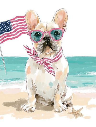 French Bulldog with Sunglasses — Illustration Print. poster print