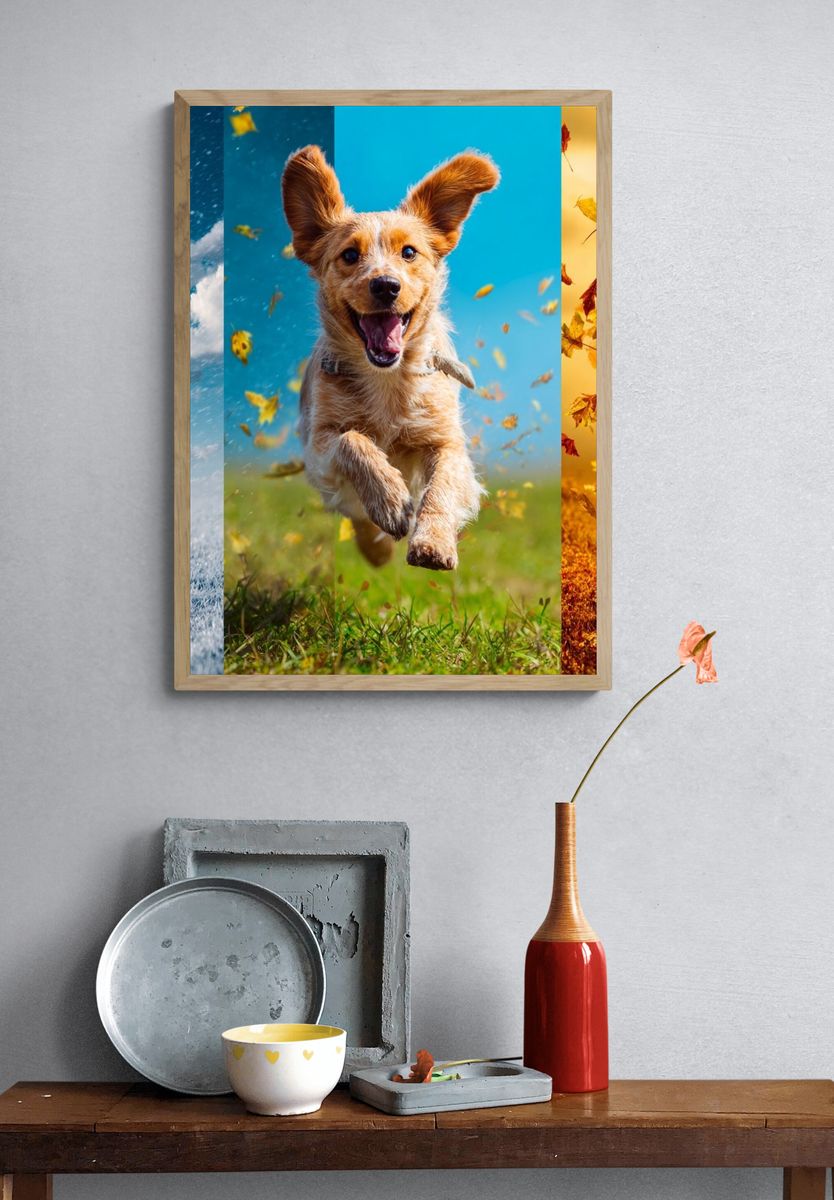 Happy Dog in Four Seasons Poster. — room view 3