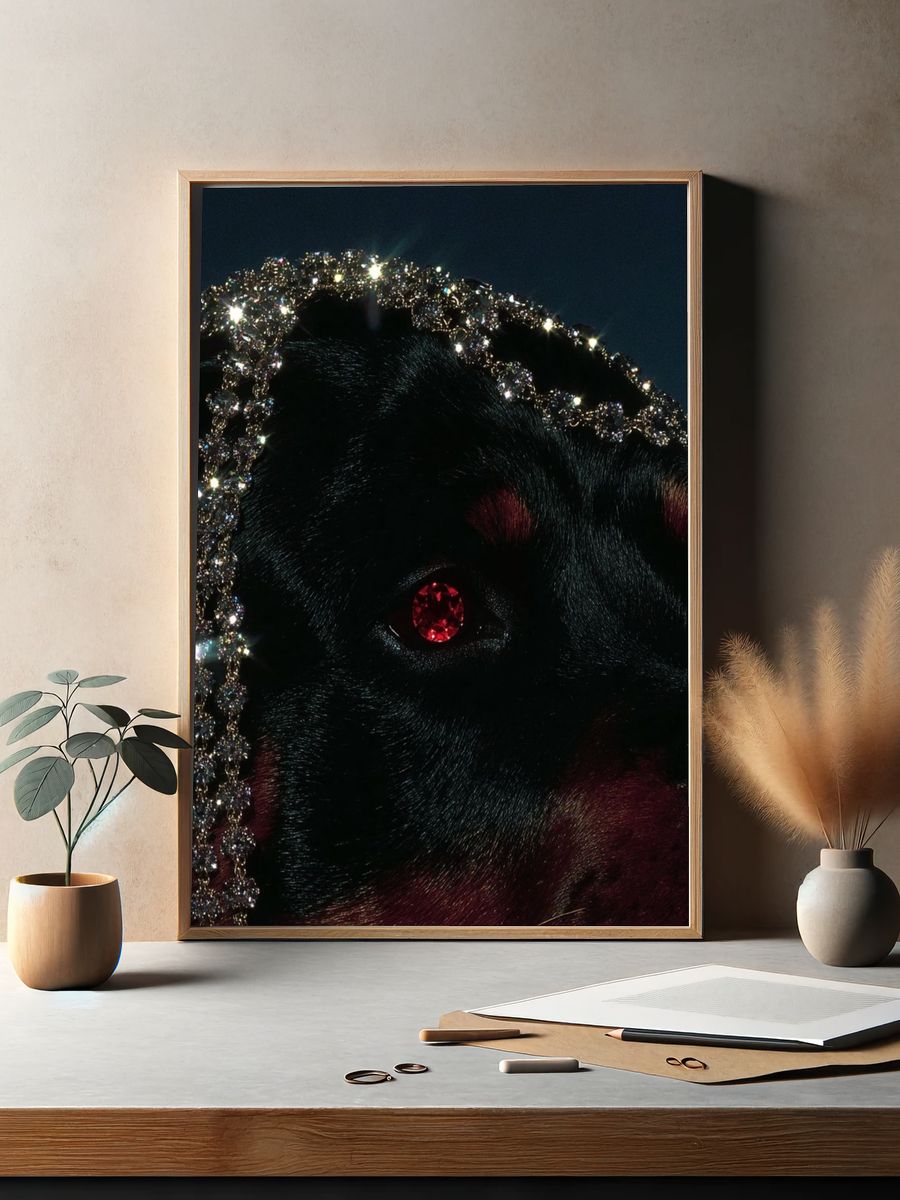 Rottweiler with Jewelry — Art Print. — room view 2