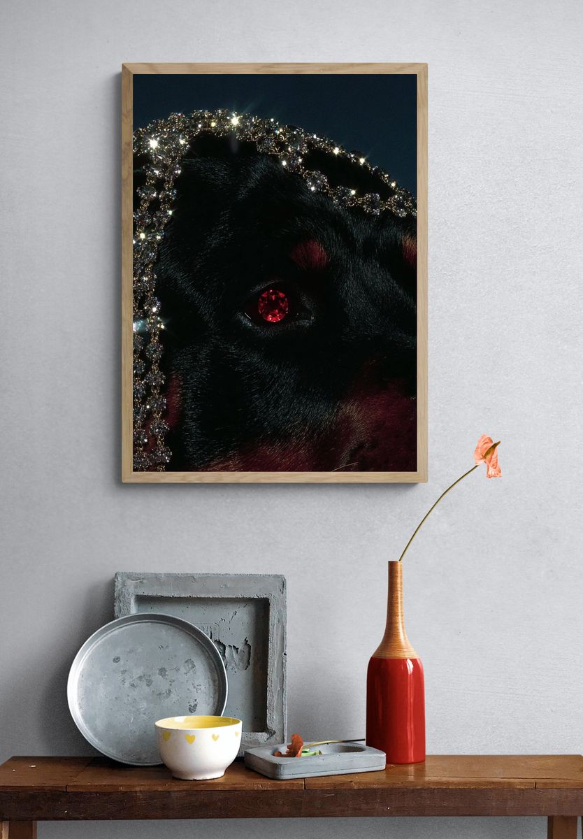 Rottweiler with Jewelry — Art Print. — room view 3