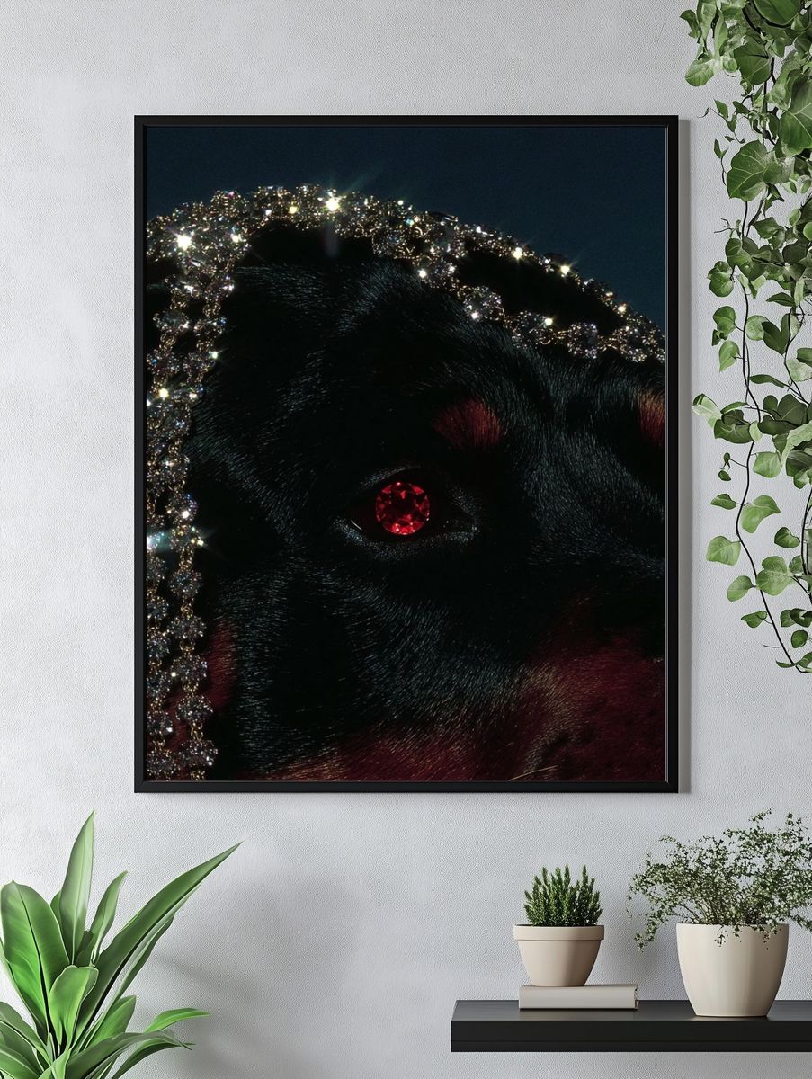 Rottweiler with Jewelry — Art Print. — room view 4