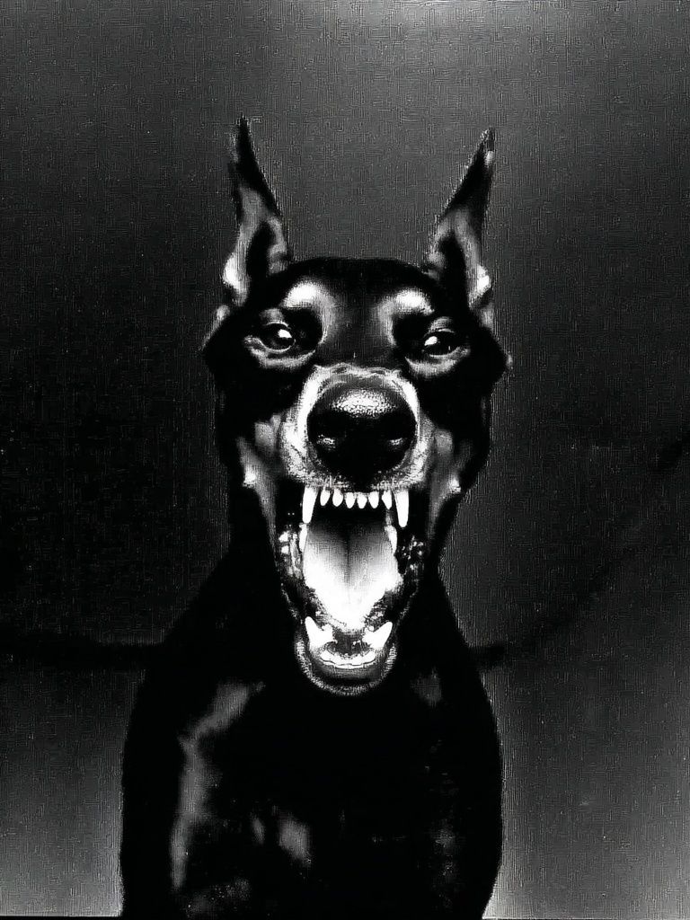 Doberman Portrait Black-White Poster. poster detail