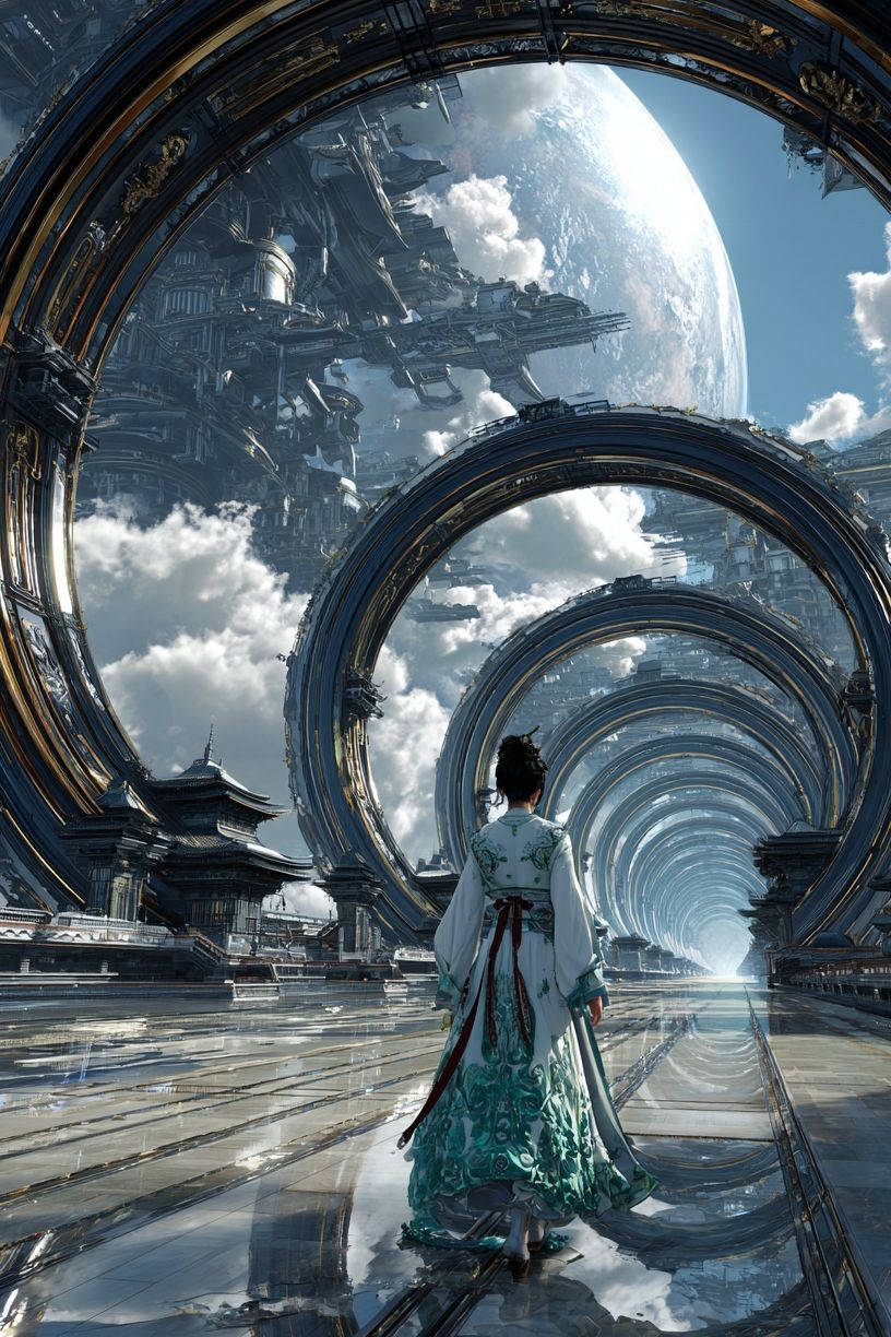 Futuristic Portal Journey — Digital Art Print. poster detail