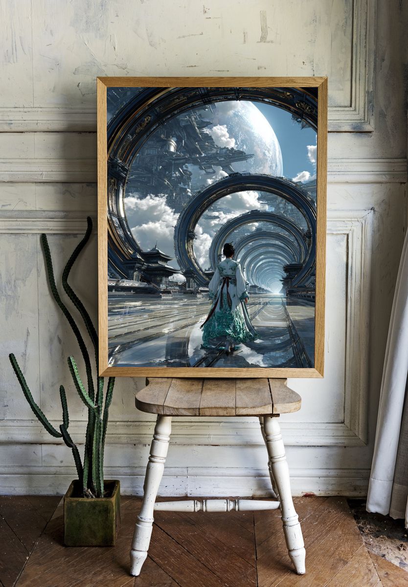 Futuristic Portal Journey — Digital Art Print. — room view 1