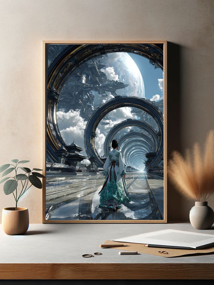 Futuristic Portal Journey — Digital Art Print. — room view 2