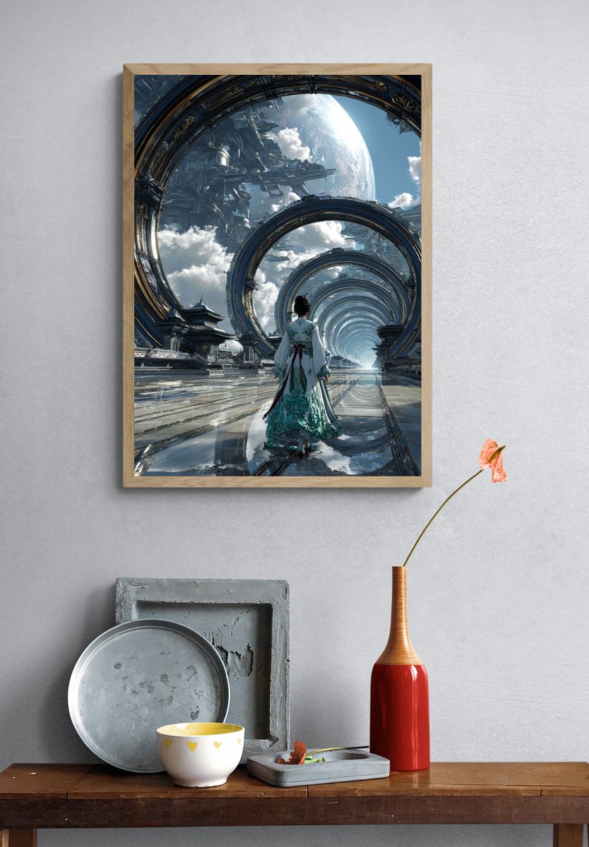 Futuristic Portal Journey — Digital Art Print. — room view 3
