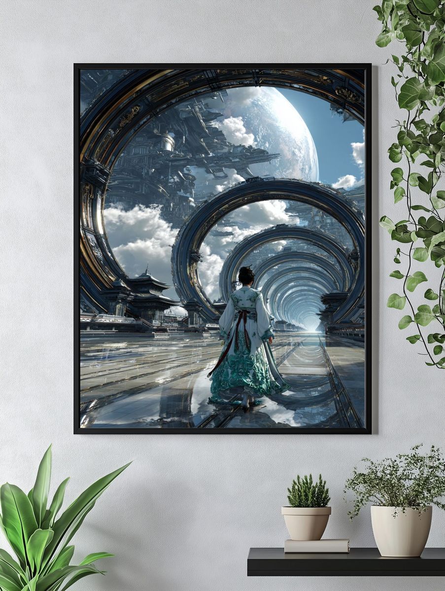 Futuristic Portal Journey — Digital Art Print. — room view 4