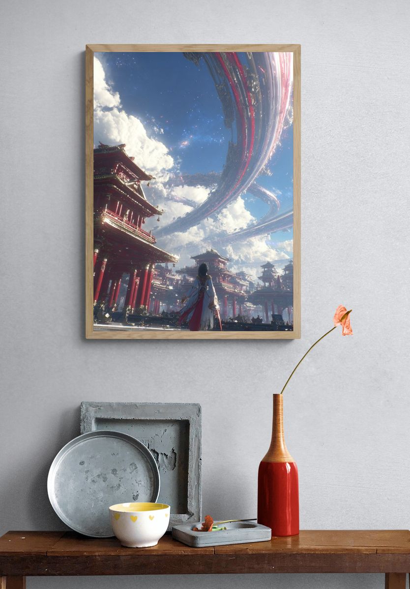 Futuristic Cityscape — Digital Art Print. — room view 3