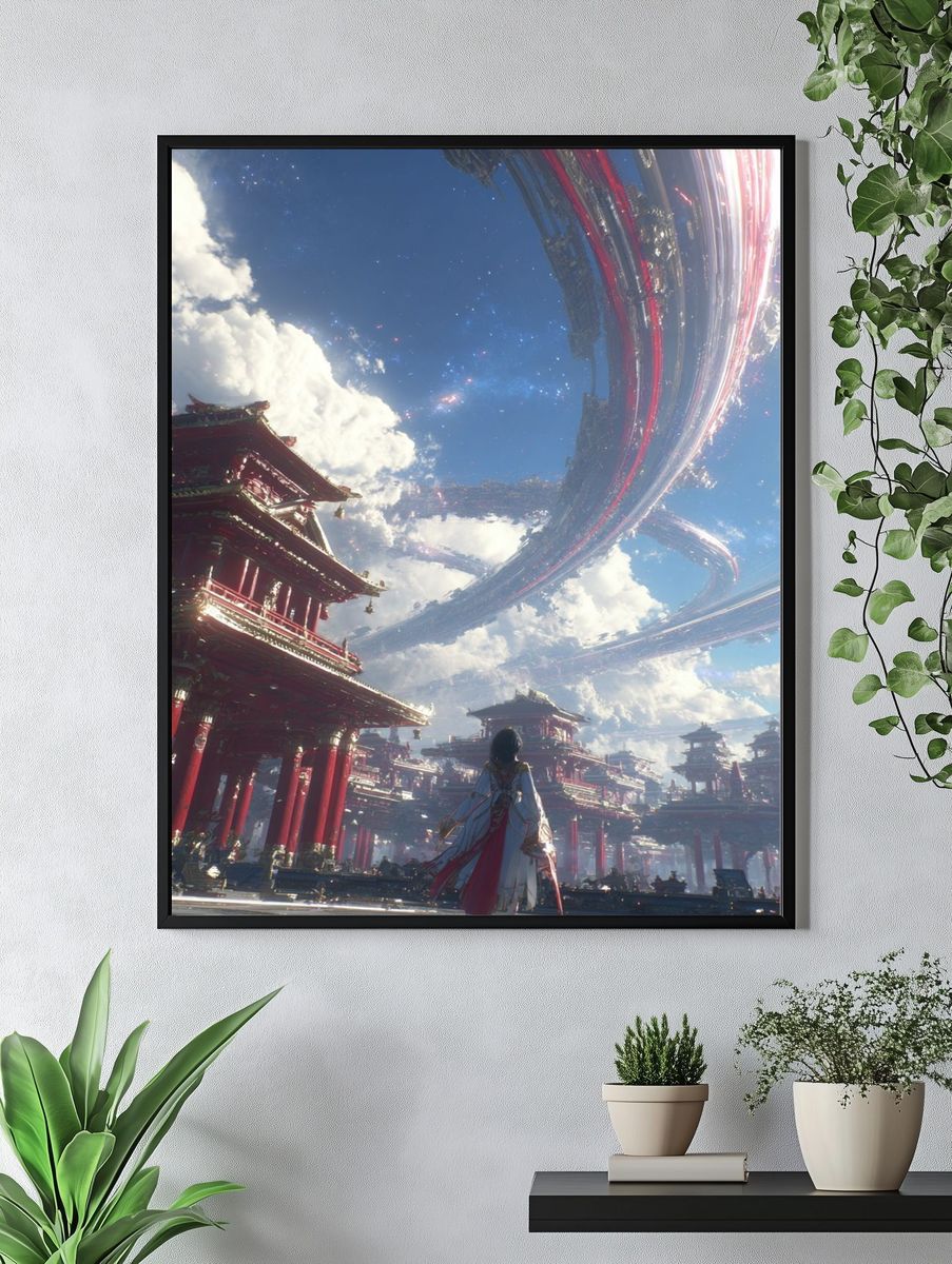 Futuristic Cityscape — Digital Art Print. — room view 4