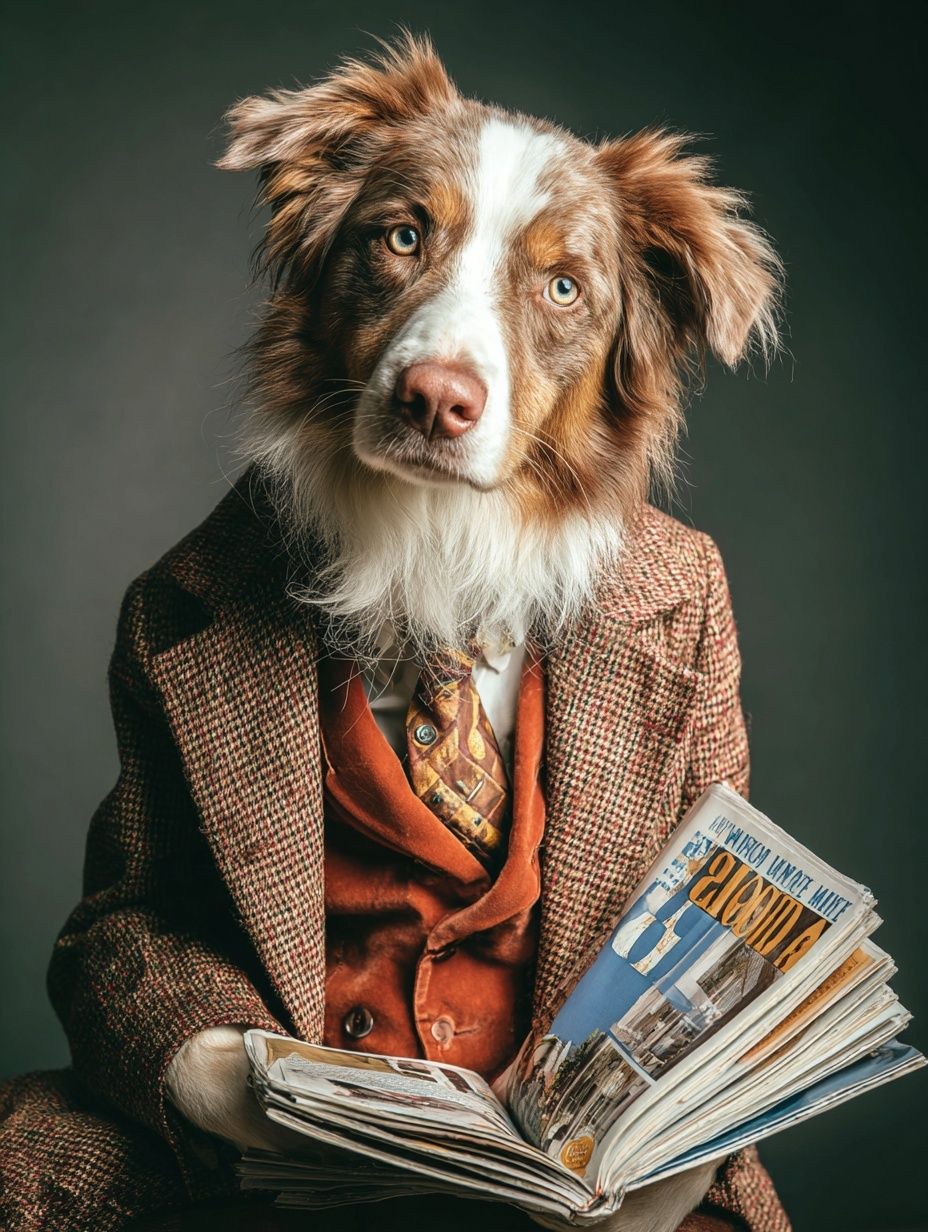 Dapper Dog Reading Newspaper — Funny Print. poster detail