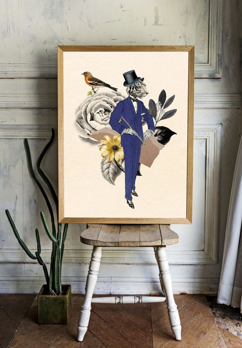 Dapper Tiger in Suit — Illustration Print. — room view 1