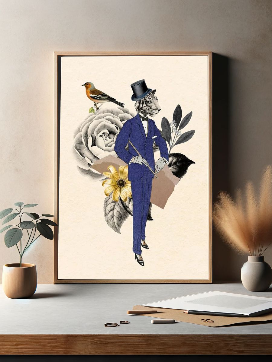 Dapper Tiger in Suit — Illustration Print. — room view 2