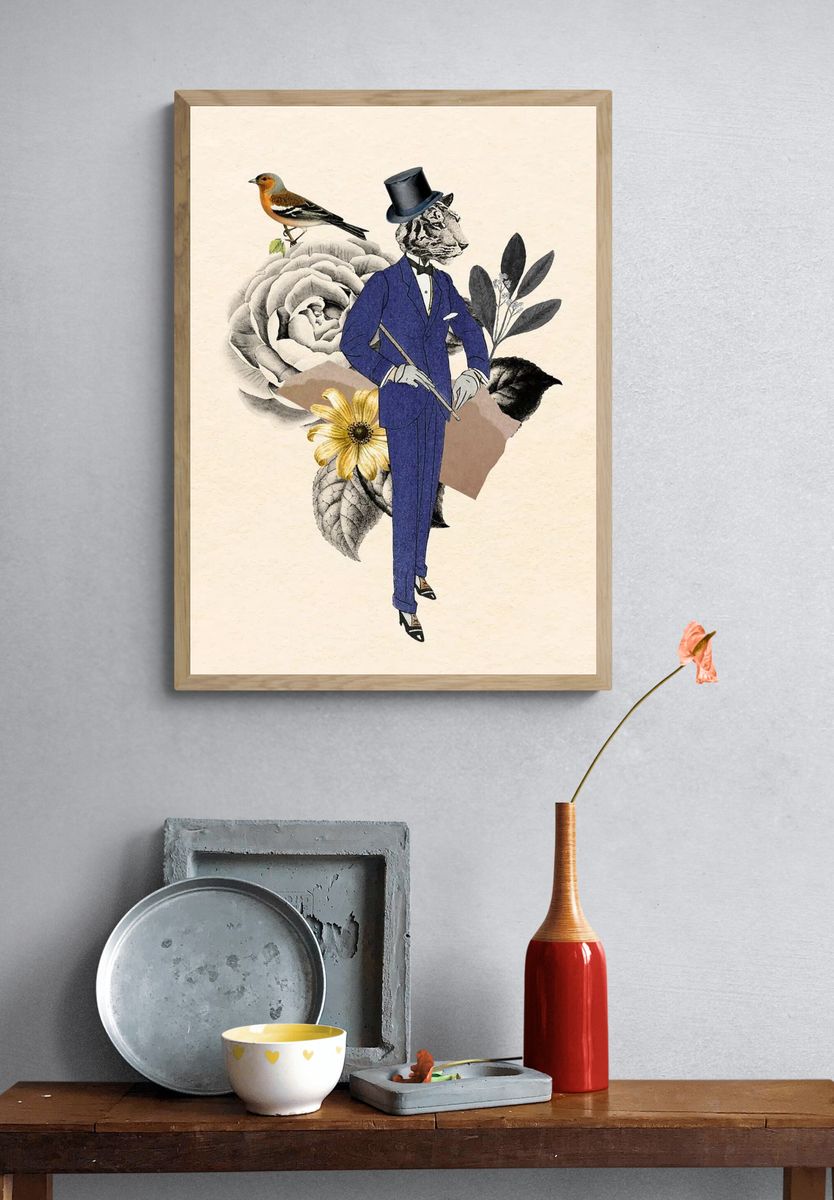 Dapper Tiger in Suit — Illustration Print. — room view 3