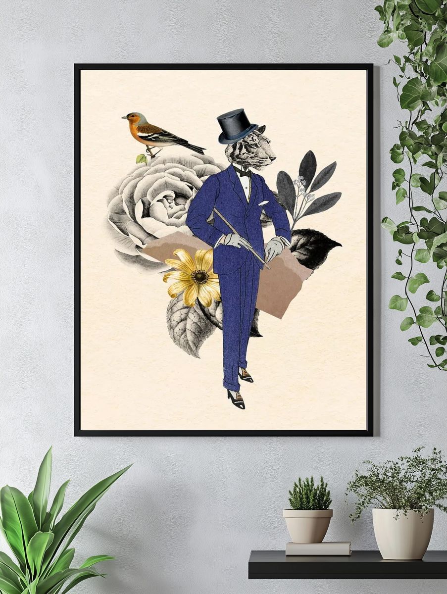 Dapper Tiger in Suit — Illustration Print. — room view 4