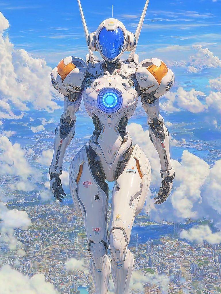 Futuristic Robot in the Sky — Digital Art Print. poster — illustration art
