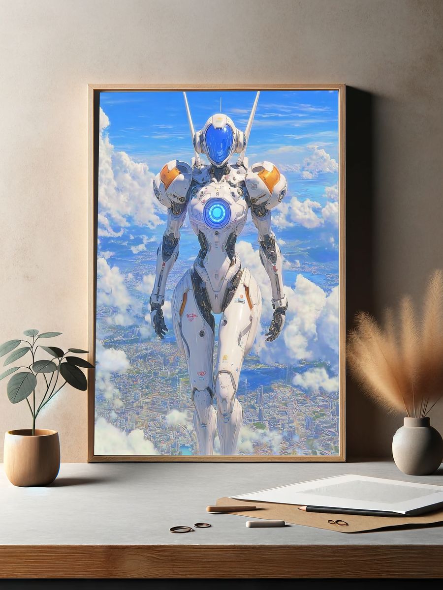 Futuristic Robot in the Sky — Digital Art Print. — room view 2