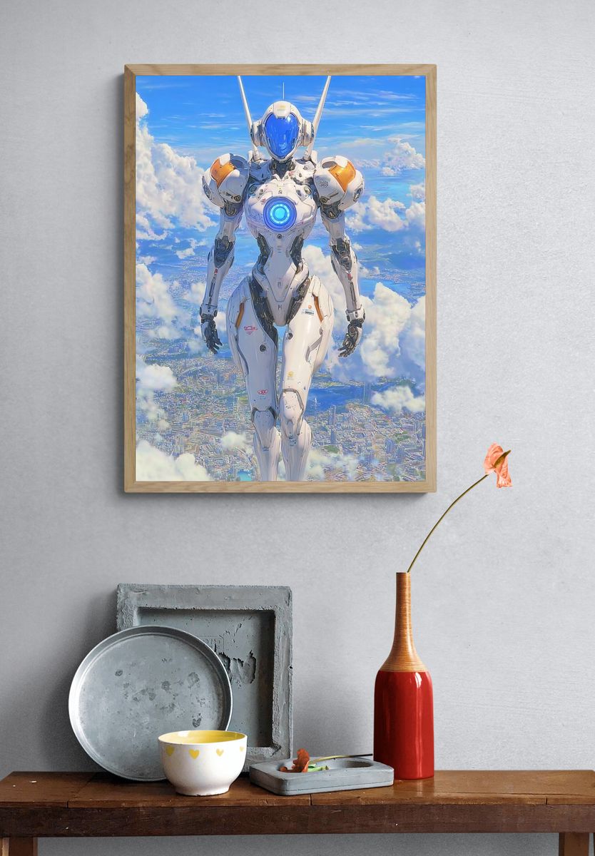 Futuristic Robot in the Sky — Digital Art Print. — room view 3