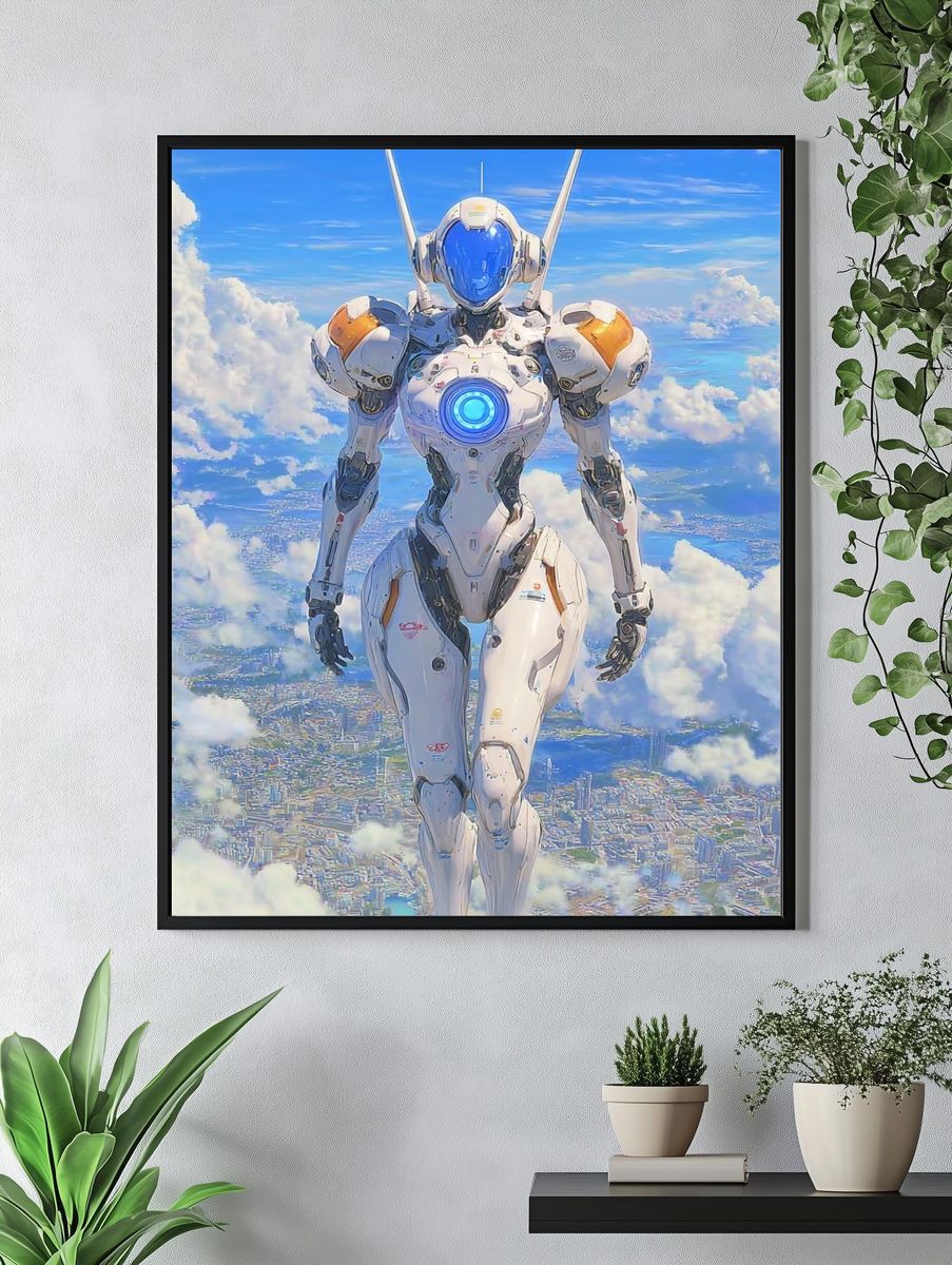 Futuristic Robot in the Sky — Digital Art Print. — room view 4