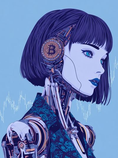 Futuristic Robot with Bitcoin — Digital Art Print. poster