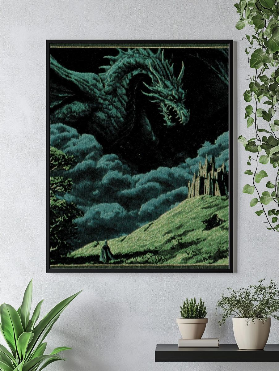 Dragon Over Castle — Fantasy Art Print. — room view 4