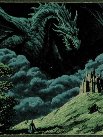 Dragon Over Castle — Fantasy Art Print. poster print