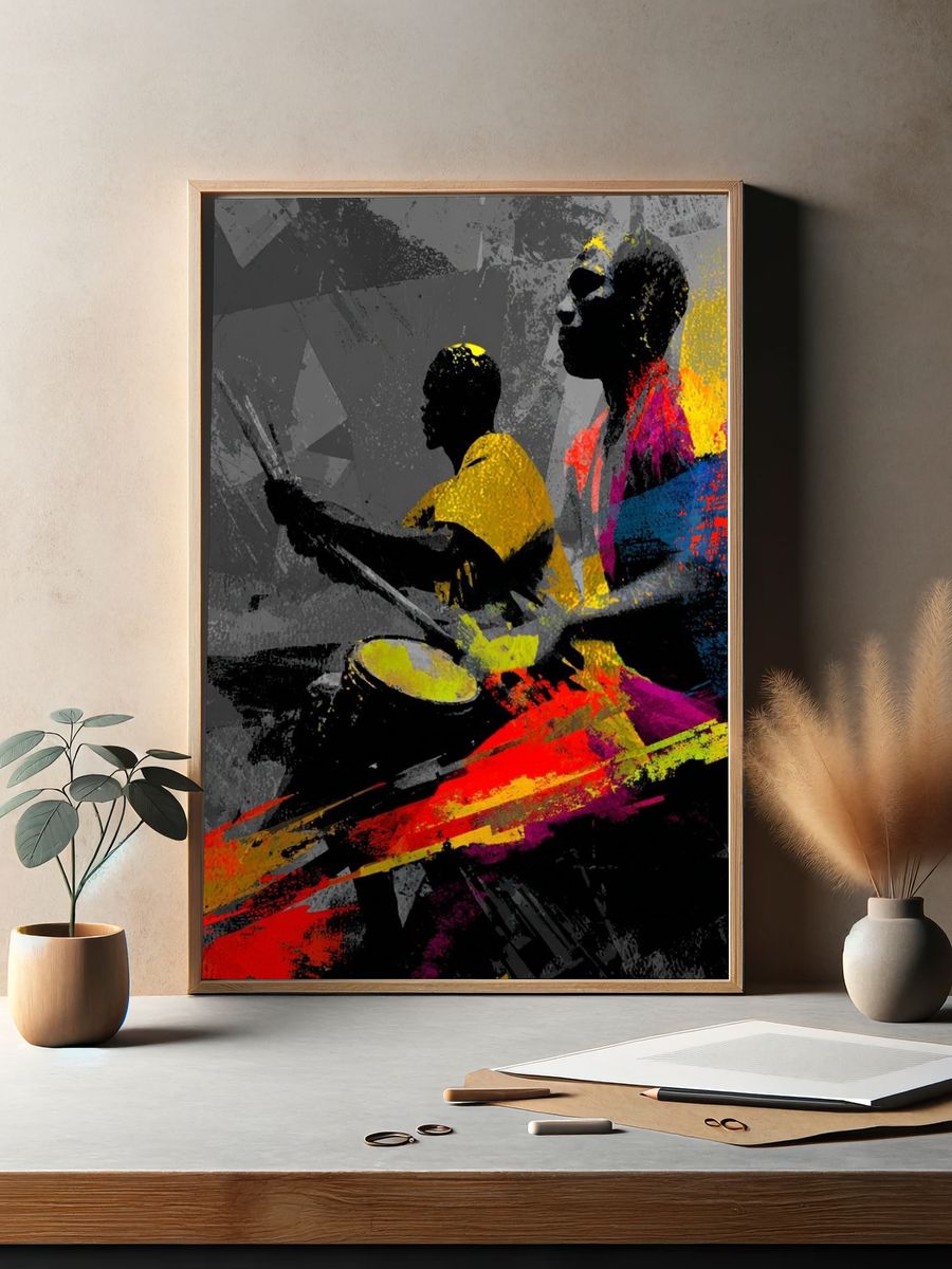 Drummers in Action — Abstract Print. — room view 2