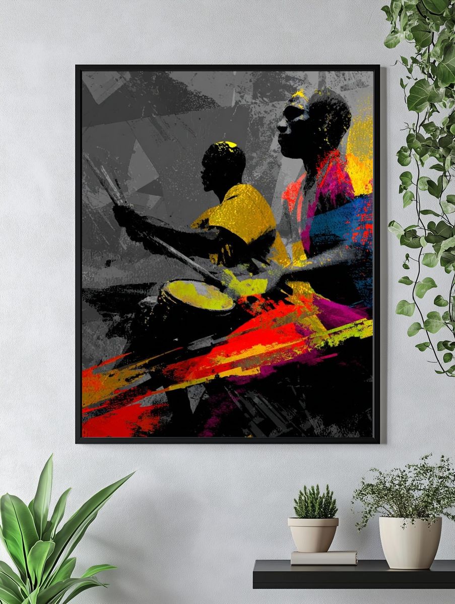 Drummers in Action — Abstract Print. — room view 4